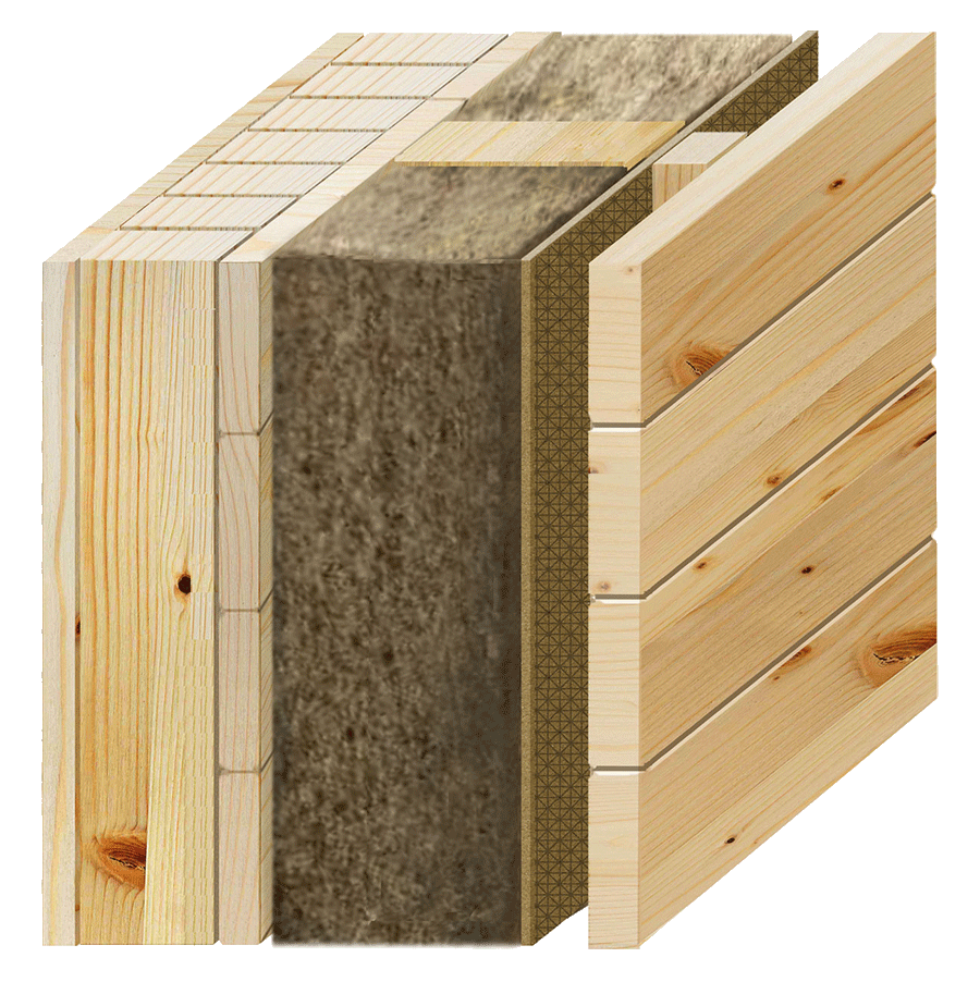Massivholzwand mit Holzfassade Paneele
