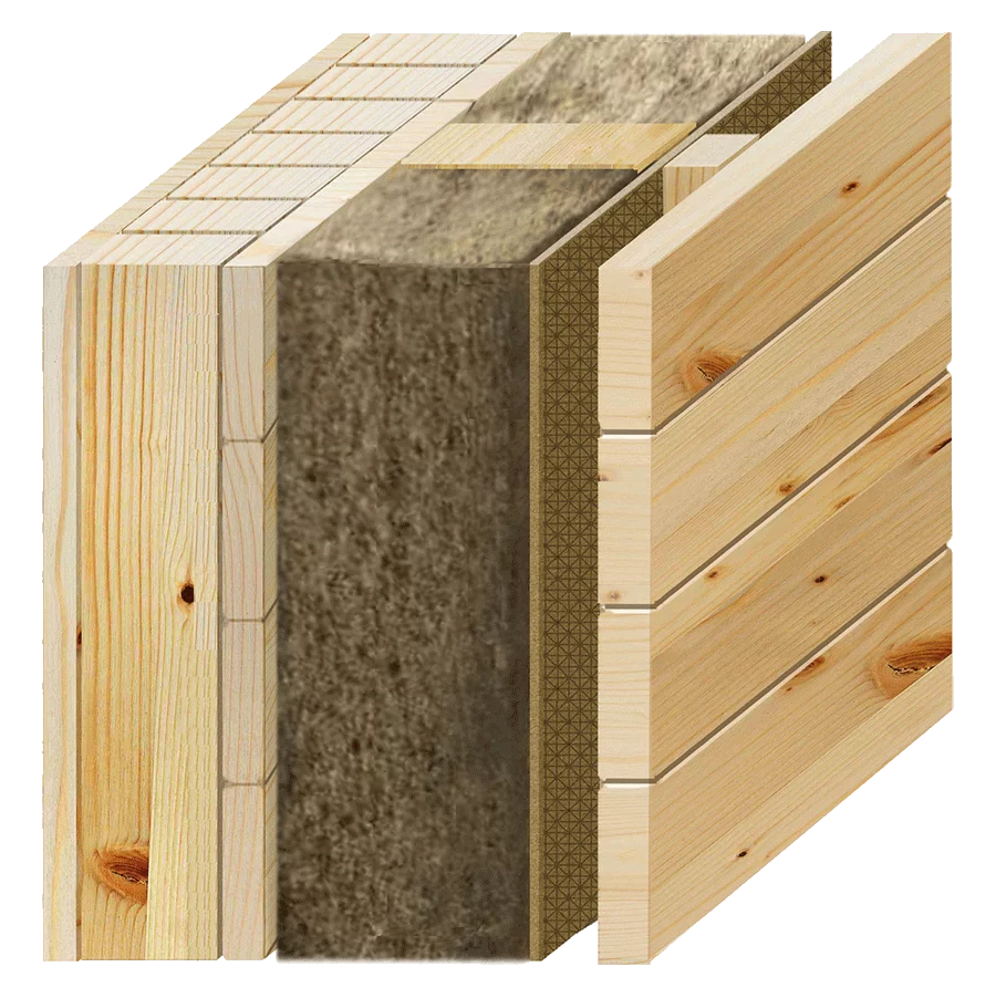 Massivholzwand mit Holzfassade Paneele